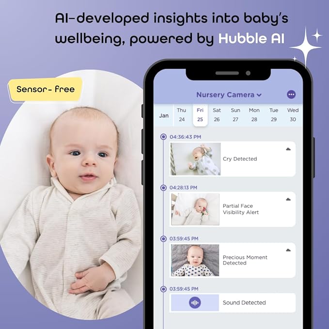 Hubble AI Vision FlexPay - Free Camera - Access to Premium + AI Features (Baby Cry Alerts, Rollover Detection, Sleep Insights) – 2K Ultra Clear HD Smart Baby Monitor – Requires Subscription After 3mo