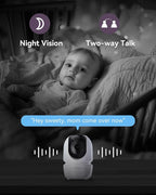 7" Split-Screen Baby Monitor with 2 1080P Cameras, 720P HD No WiFi Monitor with a Flexible Bracket, Video Baby Monitor with Camera and Audio, 2 Way Audio, Remote PTZ, Auto Night Vision