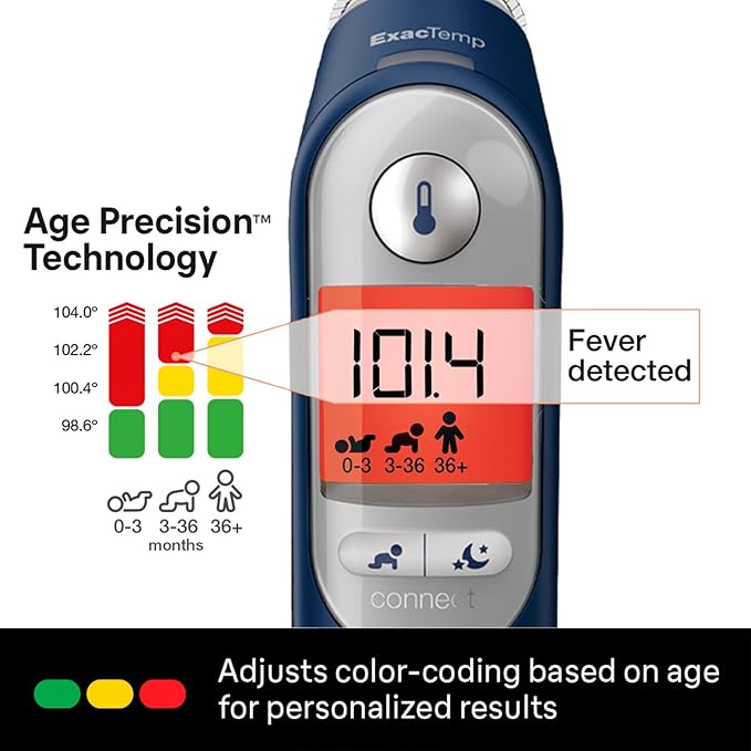 Braun ThermoScan 7+ Connect Digital Ear Thermometer - Family Care App Compatible, Age Precision Technology, Color-Coded Display, No. 1 Brand Recommended by Pediatricians
