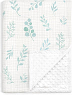 Baby Blankets for Boys Girls, Soft Nursery Minky Blankets with Muslin and Dotted Fleece Back 30x40 inches, Receiving Bed Quilt for Newborn, Infants, Toddlers (Leaf)
