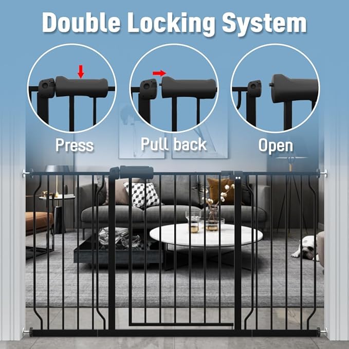ALLAIBB Extra Wide Pressure Mount Baby Gate Auto Close Black Metal Child Dog Pet Safety Gates with Walk Through for Stairs,Doorways,Kitchen and Living Room (62.20-71.26"/158-181cm)