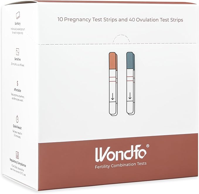 Wondfo 40 Ovulation Test Strips and 10 Pregnancy Test Strips Kit - Rapid Test Detection for Home Self-Checking, Birth Control and Fertility Management Urine Test (40 LH + 10 HCG)