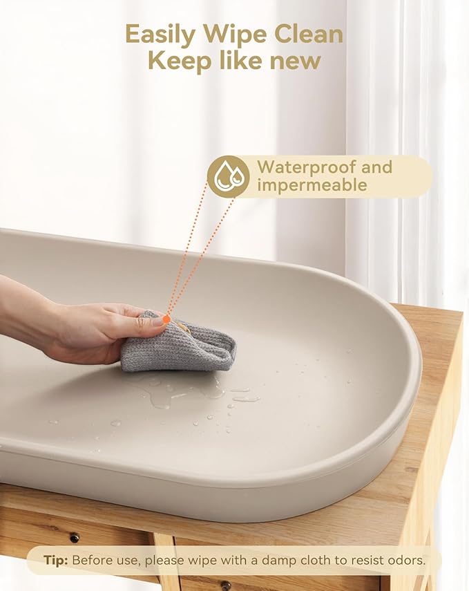 COMOMY Baby Changing Pad for Dresser - Wipeable Changing Pad with Restraining Belt, Waterproof, Soft, Lightweight and Portable, Easy to Clean for On The Go Diaper Change, Oatmeal-Colored