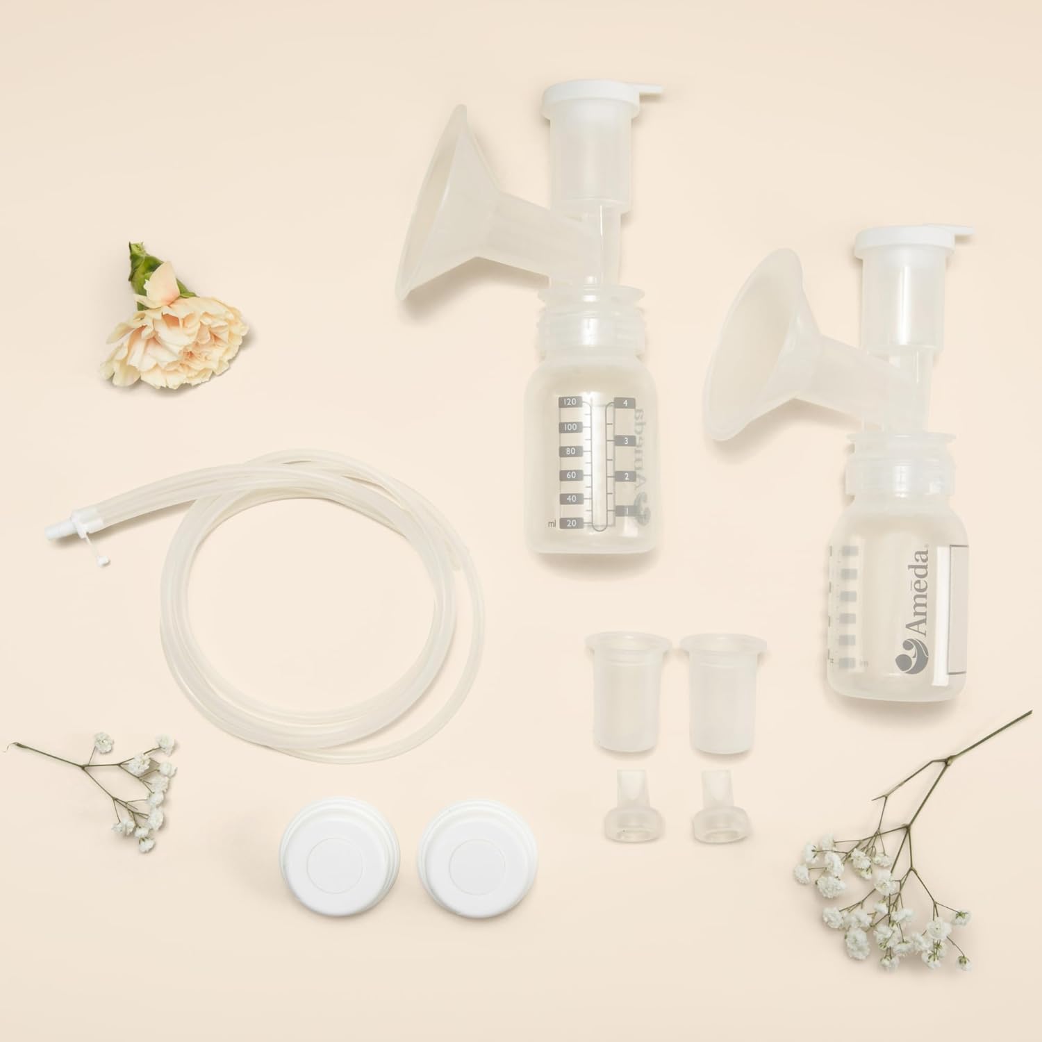 Ameda HygieniKit Universal Milk Collection System | Hands Free Breast Pump Accessories | (New & Improved) | Breastfeeding Supplies | Pumping Essentials | Flanges, Bottles, Valves, Diaphragms & Tubing
