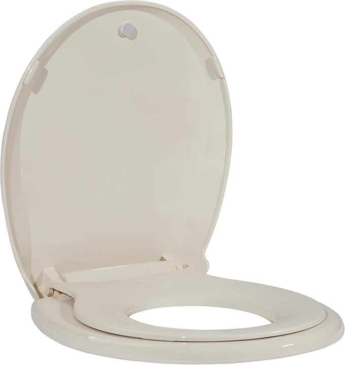 Toilet Seat Cover with Toddler Seat Round – Potty Training Toilet for Kids and Adults, Durable PP Toilet Seat with Built-in Child Potty Seat, Almond