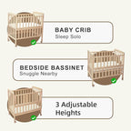 Baby Bassinets Bedside Sleeper - Portable Pine Wood Bedside Bassinet,6 Heights Small Mini Crib with Mattress,Space-Saving Design Baby Crib for Newborns 0-12 Months,Unpainted