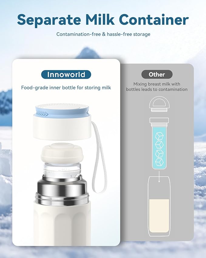 Portable Breastmilk Cooler for Outdoor, Breast Milk Cooler with 11oz Baby Bottle for Breastmilk Storage, 360° Stainless Steel Cooling Tube for 24 Hours Continuous Cooling, with Portable Carrier Bag