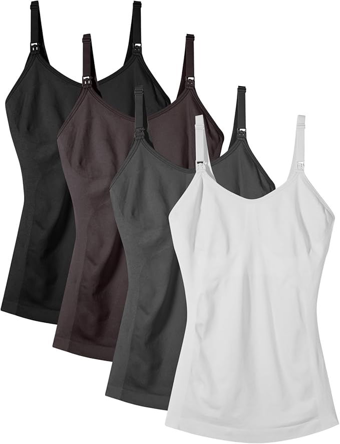 Women's Maternity Nursing Tank Tops with Built in Bra for Breastfeeding Camisoles Shirt 4Pack