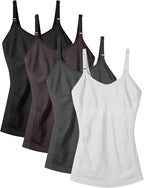 Women's Maternity Nursing Tank Tops with Built in Bra for Breastfeeding Camisoles Shirt 4Pack
