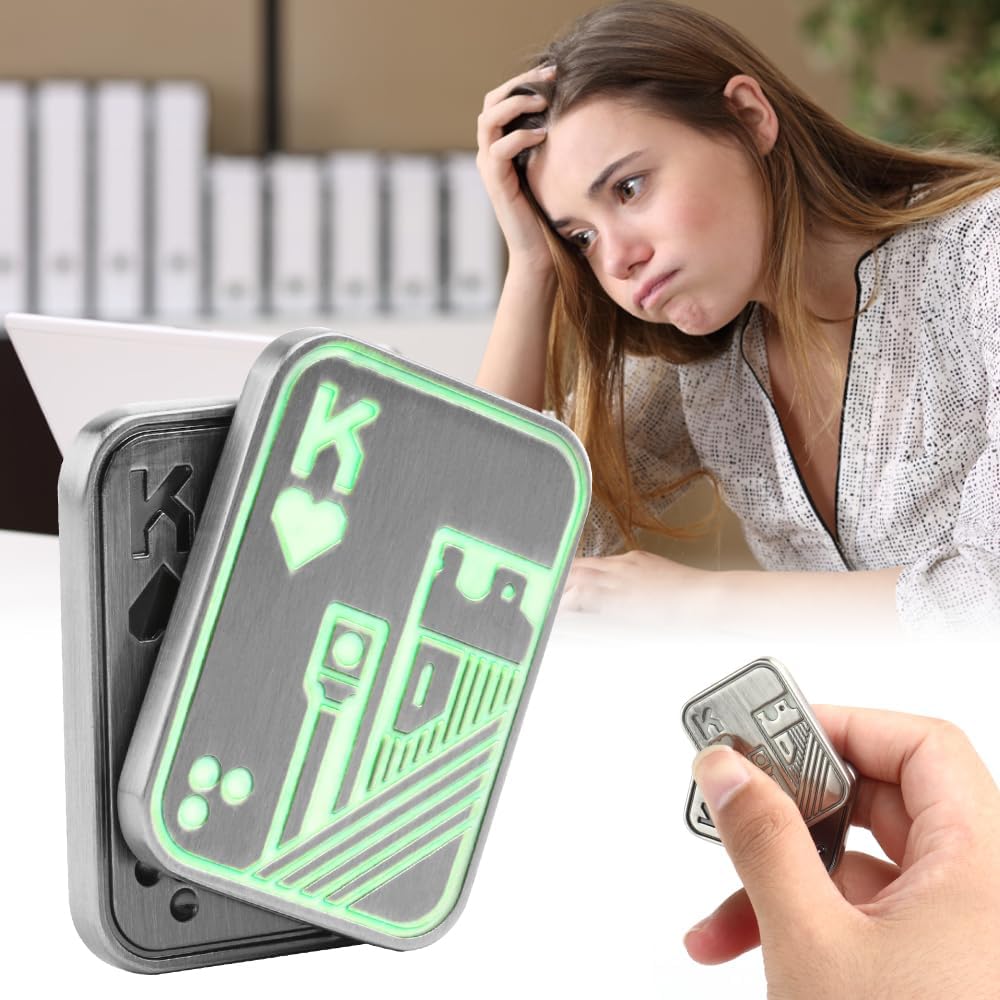 Magnetic Metal Fidget Toys - Metal Poker Push Card Fidget Slider Stress Relief Toy, Men’s EDC Toy Fidget Toy Haptic Coin, Office Desk Toys Gifts for Boyfriend and Father (Glow KK Silver)