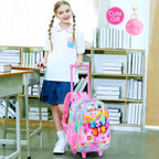 gxtvo Girls Rolling Backpack, Cute Butterfly Roller Wheels Kids Bookbag - Wheeled Elementary School Bag - 3PCS Butterfly