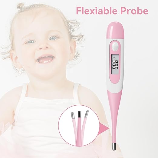 Clinical Digital Thermometer for Adults and Babies, Oral Armpit and Rectal Temperature Thermometer for Fever with Alarm, Flexible Tip