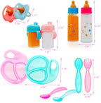 Baby Doll Accessories Magic Bottle set Magic Disappearing Milk Juice Bottles Sippy Cups with Pacifiers Bowl Spoons, Doll Bottle Toys Feeding Pretend Playset for Kids Girls Ages 3+ (Middle set(12pcs))