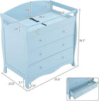 3-Drawer Changing Table, Safety Rails & Strap, Infant Diaper Changing Station with Drawers, Baby Diaper Changing Table Dresser for Nursery, Easy Assembly (Blue)
