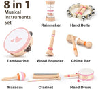 Musical Toys for 2 3 Year Old Girl Birthday Gifts, Wooden Montessori Toys for 2 Year Old, 8 in 1 Musical Instruments for Toddlers with Drum/Hand Bells/Flute/Maracas, Preschool Toys for Baby 18+ Months