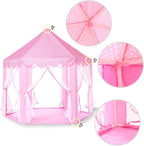 Princess Castle Tent for Girls Fairy Play Tents for Kids Hexagon Playhouse with Big Fairy Star Lights Toys for Children or Toddlers Indoor or Outdoor Games (Pink Princess Tent with Big Star Lights)