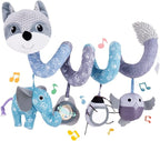 Koty Car Seat Toys, Infant Baby Spiral Plush Activity Hanging Toy for Stroller Bar Pram Crib with Music Box BB Squeaker & Rattles(Gray Fox)