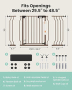 Mom's Choice-GROWNSY Baby Gate for Stairs, 30.5"-48.4" Pressure Mounted Baby Gate for Top of Stair&Doorway with V-Shaped Rods, Anti-Trip Pedal,Wide Stairs Dog Gate Easy Install w/Red Reminder,Brown