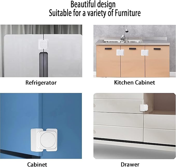 CMINGJ Cabinet Locks(6-Pack) for Babies Baby Proofing Cabinet Child Latches Locks Suitable for Cabinets, Drawer, Refrigerator, and so on.(White) (4 Flat Lock + 2 Right Angle Lock)