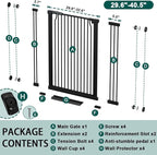 Fairy Baby 40.5" Extra Tall Baby Gate No Drill, 29.6"-40.5" Extra Wide Wide Dog Pet Gate Indoor, Metal Pressure Mounted Safety Child Kid Gate, Auto Close Pet Cat Proof Gate for Stairs Doorway, Black
