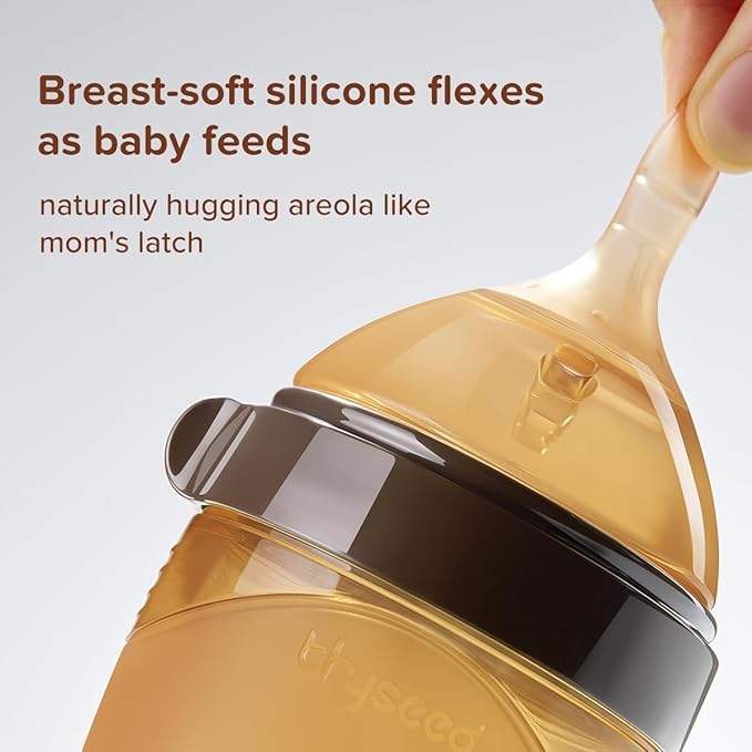 Silicone Natural Breast-Like Bottle with Nipple(0-3 Months),8oz，1pack