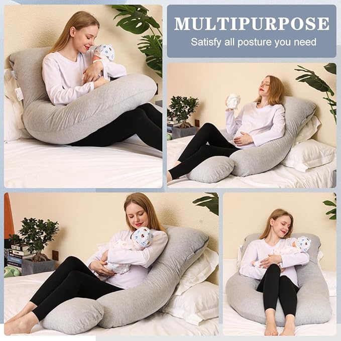 Chilling Home Pregnancy Pillow, J Shape Pregnancy Pillows for Sleeping, Body Pillow for Sleeping, Body Pillows for Adults, Maternity Pillow, with Jersry Removable Cover, Grey