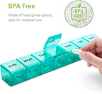 BUG HULL Weekly Pill Organizer Large 2 Packs, Extra Large Travel Pill Organizers, Pill Box 7 Day, Travel Pill Case, Medicine Pill Organizer for Vitamins, Supplements and Medications (Blue+Green)