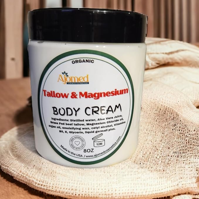 Beef Tallow & Magnesium Body butter - Grass Fed and Finished beef tallow Magnesium Cream- Handmade moisturizer for Cracked, Dry, Itchy skin- eczema cream- diaper rash (UNSCENTED)