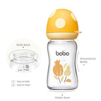 YOHKOH Natural Glass Baby Bottle with Natural Response Nipple, Newborn Anti-Colic Baby Bottles, Wide Neck Mushroom Cap Baby Bottle, Clear (Yellow, (5.4oz (Pack of 4))