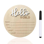 Baby Announcement Sign, 5.9 Inch Wooden Hello World Newborn Signs, Birth Announcement Sign, Baby Shower Hospital Nursery for Newborn Boys and Girls (White,Pen)