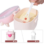 Bebamour Baby Formula Dispenser On The Go, Formula Container to Go, Formula Holder for Travel, Candy Fruit Snack Storage Container with Scoop and Leveller (Light Pink Cow)