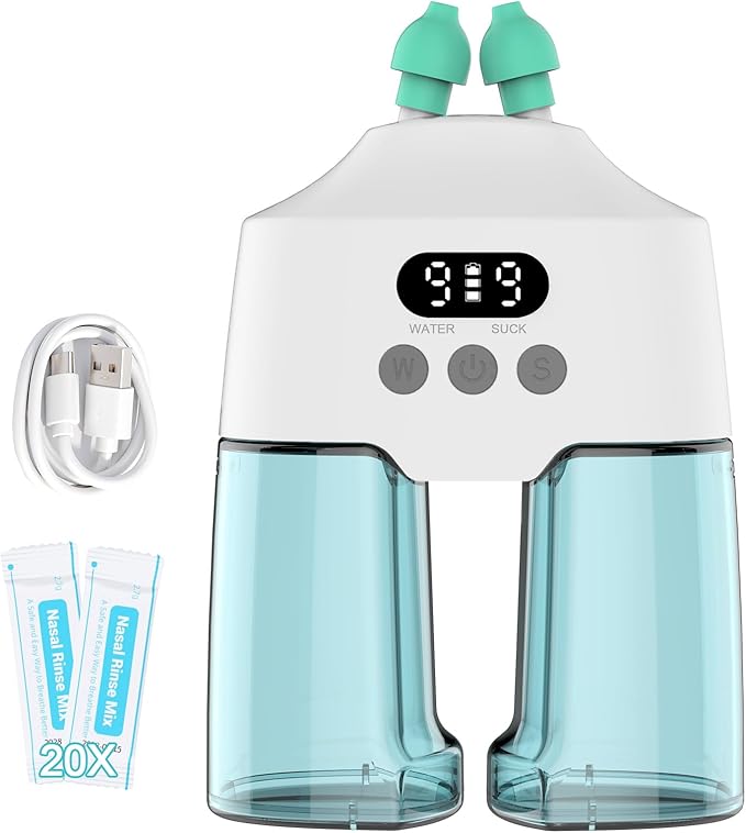 Nasal Irrigation System Electric Nasal Sinus Rinse Machine with Smart Display Screen, Dual Water Tanks, 9 Suction & Water Flow Modes, Nasal Irrigator for Allergies/Nasal Congestion/Runny Nose
