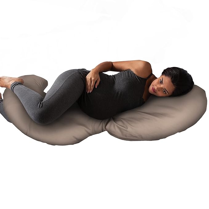 Boppy Total Body Pregnancy Pillow with Organic Cotton, Easy-on Removable Cover in Biscuit for Full-Body Support, Body Pillow for Pregnancy and Postpartum Positioning