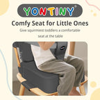 Toddler Booster Seat for Kitchen Chair, 2-in-1 Dining Table Booster Seat with Backrest & Adjustable Straps – Easy-Clean, PU Portable Toddler Eating Travel Increasing Cushion - Dark Grey