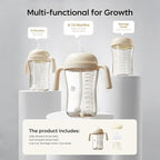 Bc babycare Sippy Cup Learner for 6+ Month Old with Nipples & Handles, Spill Proof Sippy Cup, Weighted Straw Toddler Cups, Anti-Choking Baby Cups 2 Packs, Beige