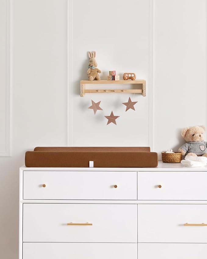 Blissful Diary Muslin Changing Pad Cover for Girls Boys, Ultra Soft Breathable Cotton, Baby Diaper Change Table Pad Covers, 2Pack (Sunshine&Brown)