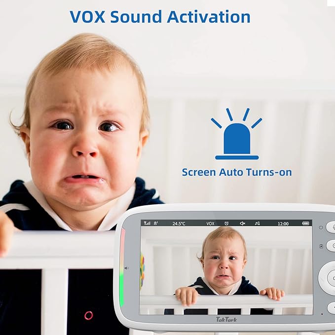 TakTark 5" HD 720P Baby Monitors, Video Baby Monitor with 2 Cameras and Audio, Night Light, 960ft Range, 2 Way Audio, Digital Zoom, Night Vision, VOX Sound Detection, Ideal for New Parent