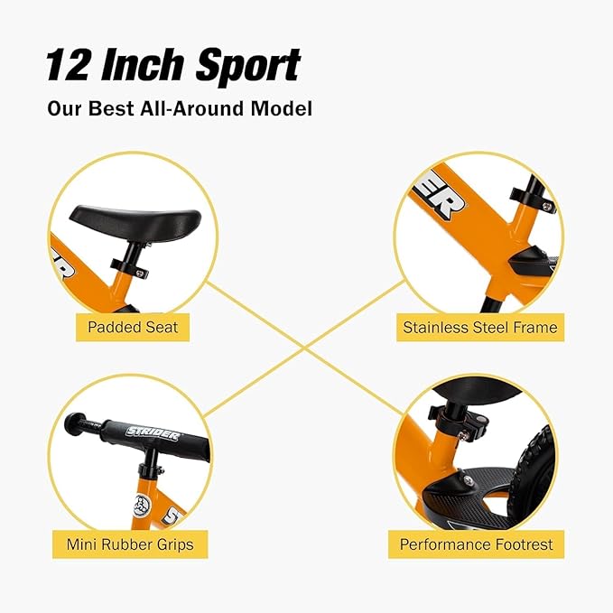 Strider 12” - Helps Teach Baby How to Ride a Balance Bicycle - for Kids 6 Months to 4 Years - Easy Assembly & Adjustments