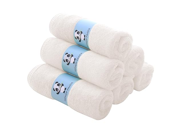HIPHOP PANDA Baby Washcloths, Rayon Made from Bamboo - 2 Layer Ultra Soft Absorbent Newborn Bath Face Towel - Reusable Baby Wipes for Delicate Skin - Ivory, 6 Pack