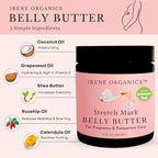 Irene Organics Organic Belly Butter for Pregnancy Stretch Mark Prevention and Treatment Award Winning Anti Stretch Mark Tummy Balm For Pregnancy and Postpartum 8oz - Hydrating Bump Cream