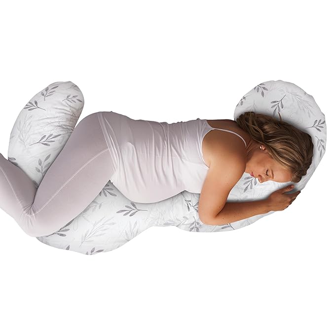 Boppy Total Body Pregnancy Pillow, Gray Wispy Leaves, Body Pillow for Prenatal and Postpartum Support, Removable Cover Included