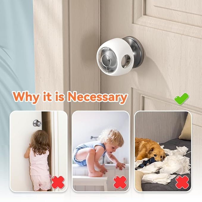 SAFELON 4 Pcs Transparent Safety Door Knob Covers for Toddler, Childproof Door Locks, Easy to Install (Clear-White)