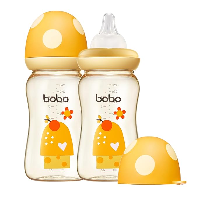 YOHKOH PPSU Baby Bottle Wide Neck, Newborn Anti-Colic Baby Bottle with Natural Response Nipple, Streamlined Body, Easy to Clean (8.8oz (Pack of 2), Yellow)