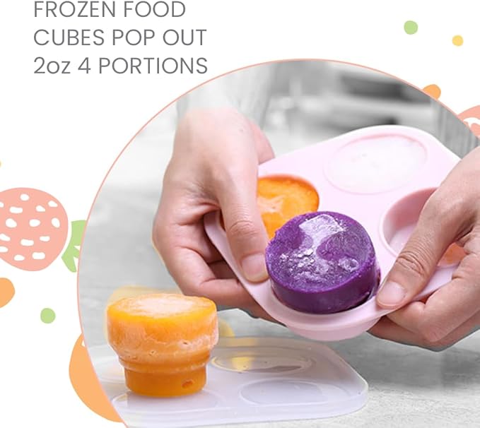 Lulyboo Silicone Foldable and Portable Baby Food Freezer Tray with Lid, Storage Container for Homemade Baby Food, Veggie & Fruit Purees, Ivory
