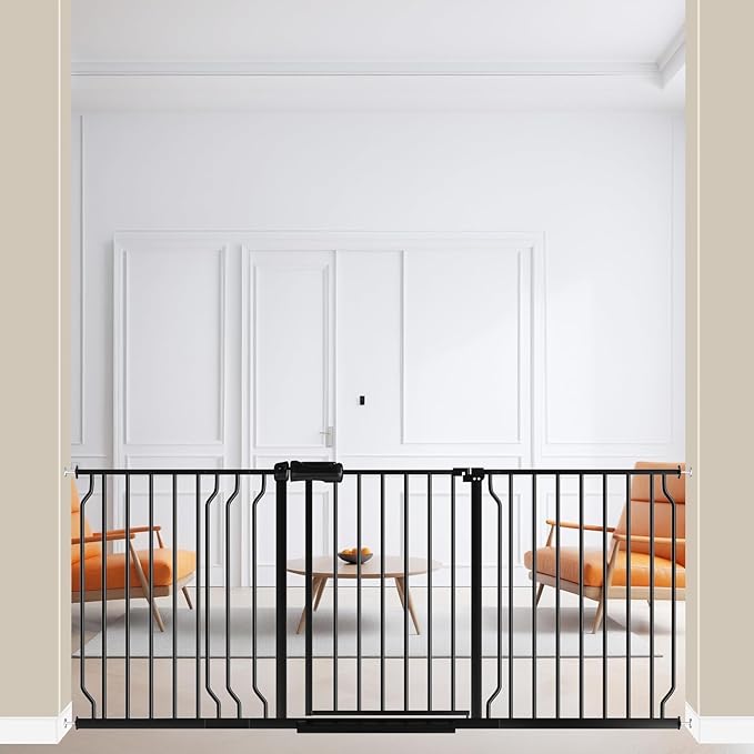 ALLAIBB Extra Wide Pressure Mount Baby Gate Auto Close Black Metal Child Dog Pet Safety Gates with Walk Through for Stairs,Doorways,Kitchen and Living Room (62.20-71.26"/158-181cm)