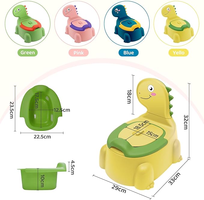 Potty Seat Baby Training Chair Boys Girls Toddler Dinosaur Comfortable children 1-5 years old Baby toilet Animal seat with lid back potty trainer (Yellow)
