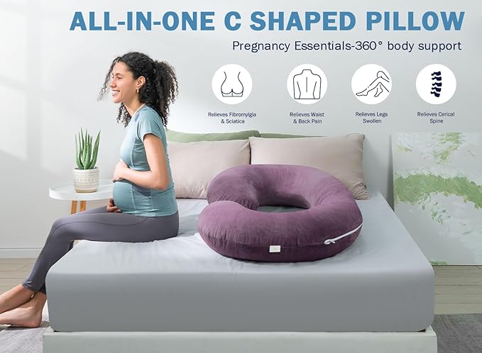 INSEN Pregnancy Pillow,Maternity Body Pillow with Velvet Cover,C Shaped Body Pillow for Sleeping (Cozy Velvet-Lavender)