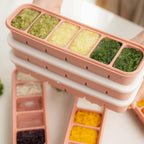 MOMOBIN Silicone Freezer Tray, Made in Korea, Meal Prep, Freeze Food Storage Cubes Trays with Lids for Purees, Soups, Solid Food Fruit Vegitable Brastmilk, Easy and Safe Design