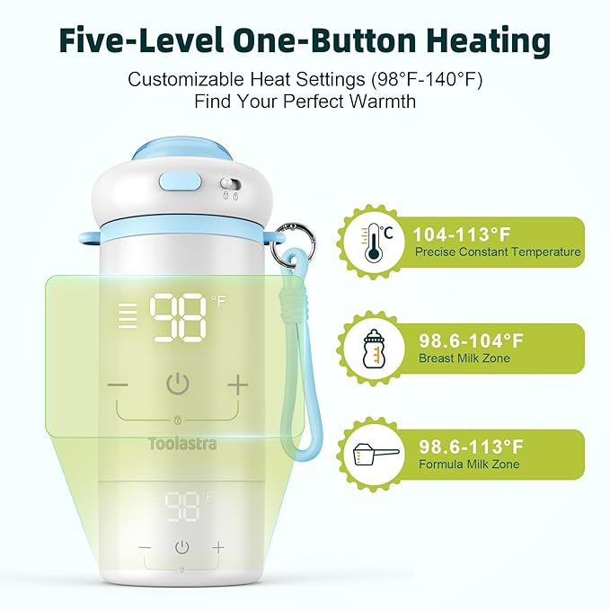 Portable Bottle Warmer for Baby on The Go, 16.91oz 100% Faster Heating & Precise Temperature Control, Leak-Proof Design, Child Safety Lock, Ideal for Travel, Formula & Breast Milk Warmer