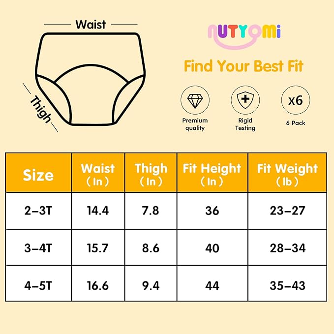 Baby Cotton Training Pants 6 Packs Toilet Training Underpants Absorbent Toddler Potty Training Underwear 2T-5T